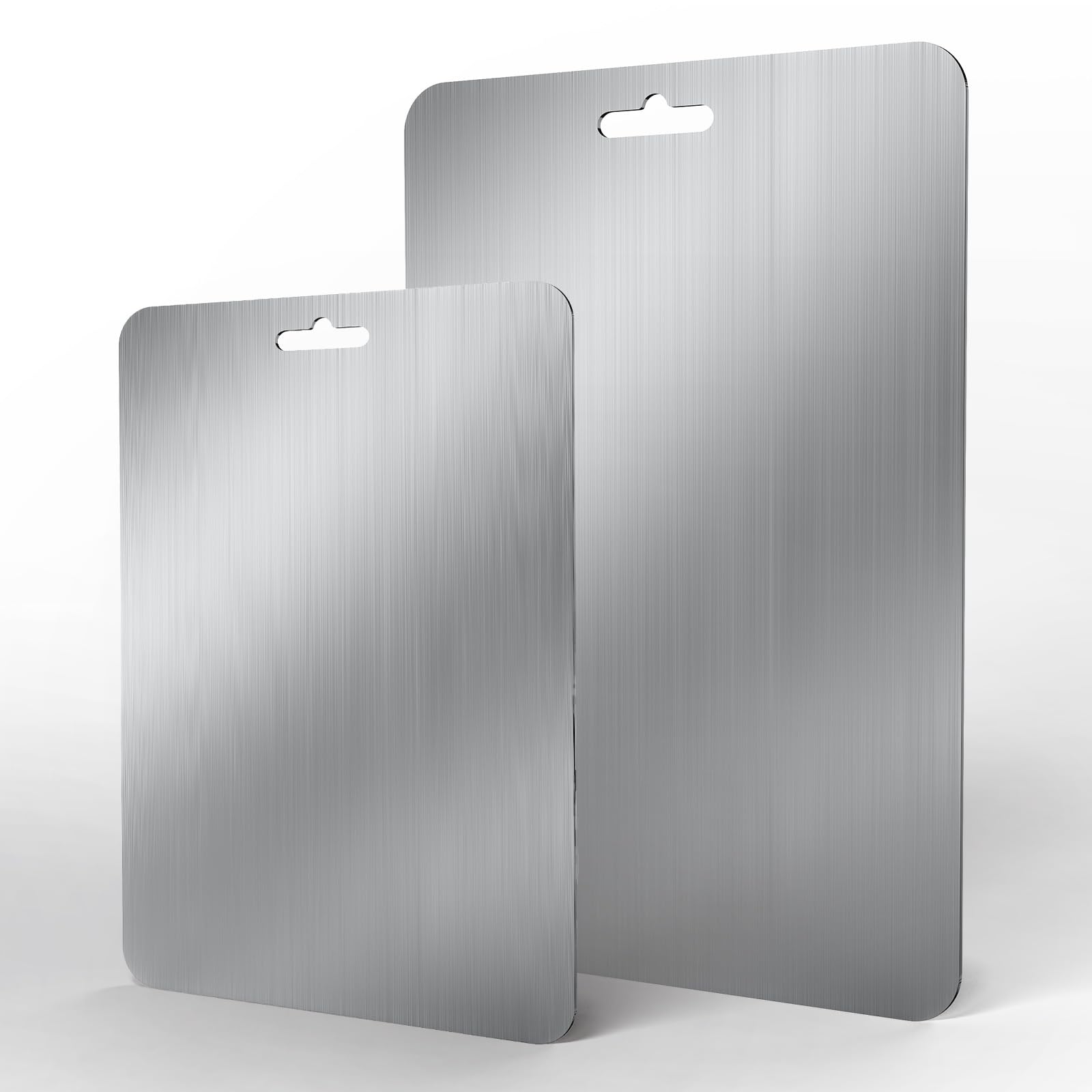 2 tablas de cortar, 14 x 9.8 pulgadas y 11.4 x 7.9 pulgadas, tabla de cortar grande de acero inoxidable para encimera de cocina, ideal para carne, verduras, pan, tabla de cortar