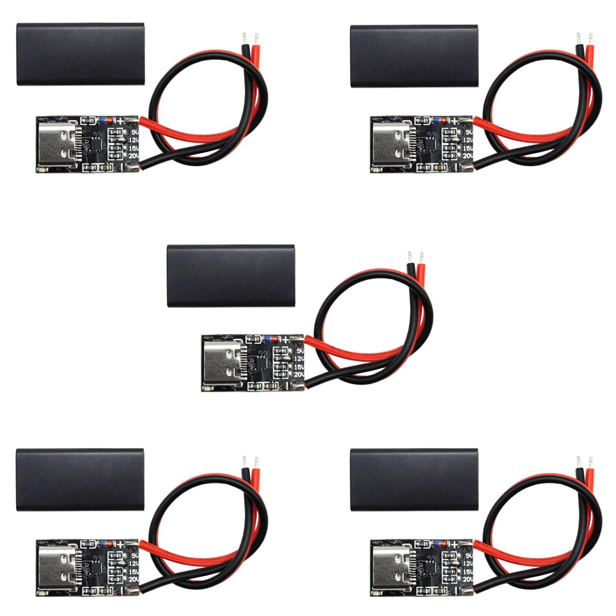 5pcs type-c pd3.0 qc trigger board usb-c pd 9v 12v 15v 20v 5a adjustable voltage fast charge power trigger module usb-c female input with qc trigger housing