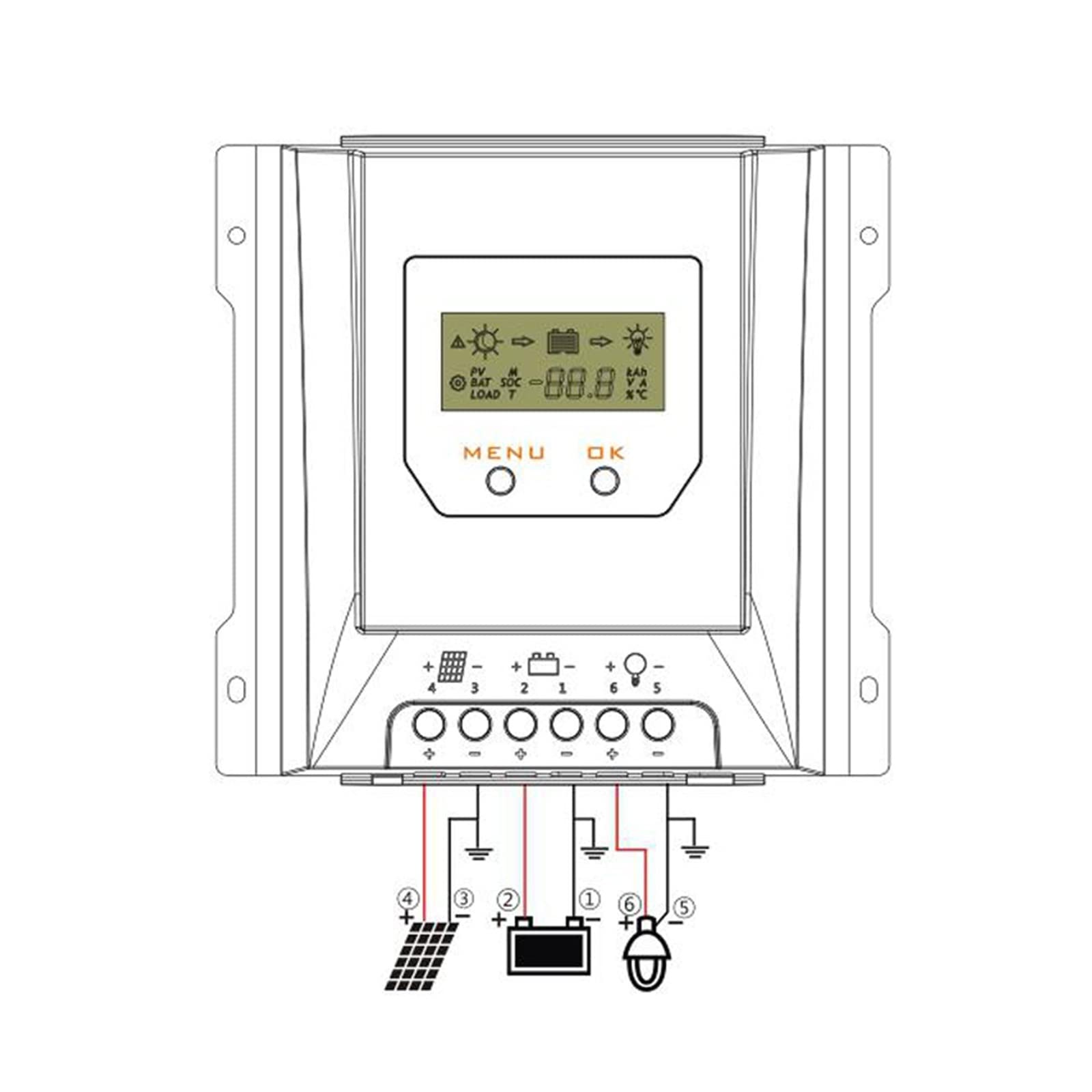 Regolatore di carica solare, 40A 12V 24V MPPT Regolatore Solare Wireless Compatibile Carica Batterie Al Litio Gel Liquido Allagate E Display LCD