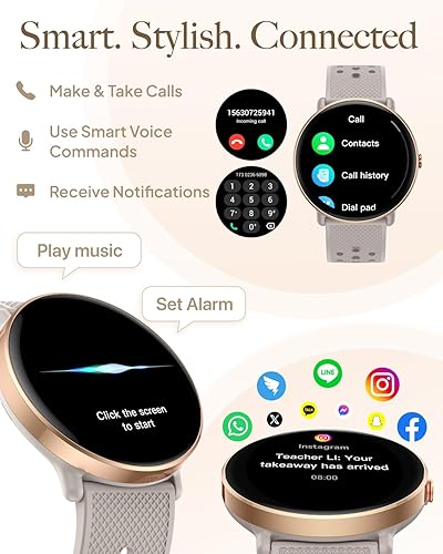 Vista 2 de Reloj inteligente para mujeres y hombres, para Android iOS con monitor de sueño, podómetro, rastreador de fitness, llamada Bluetooth, impermeable
