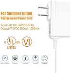 7.5V Chargeur de puissance pour moniteur bébé d'été 29190A 28650A 28630 29240 Adaptateur de remplacement compatible avec moniteur et caméra, plus avec 28450 28460 28580, 6.6Ft Cord d'alimentation UL Inscrit