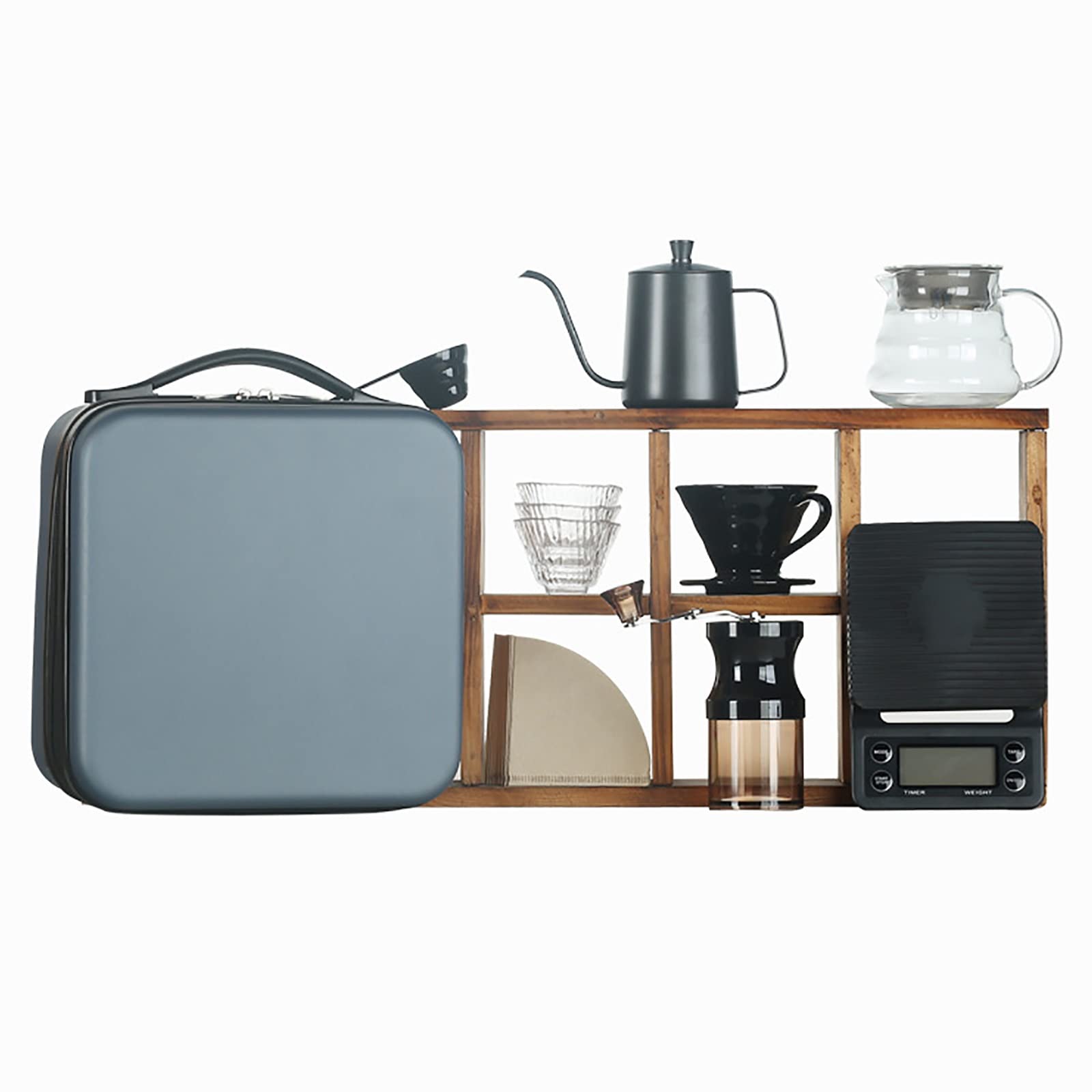 REALN Pour Over Coffee Maker Gift Set All in 1 Coffee Accessories Tools,304 Stainless Gooseneck Kettle,Coffee Grinder V60 Dripper Brewer Filters Serving of Coffee Set travel Bag (Size : G)