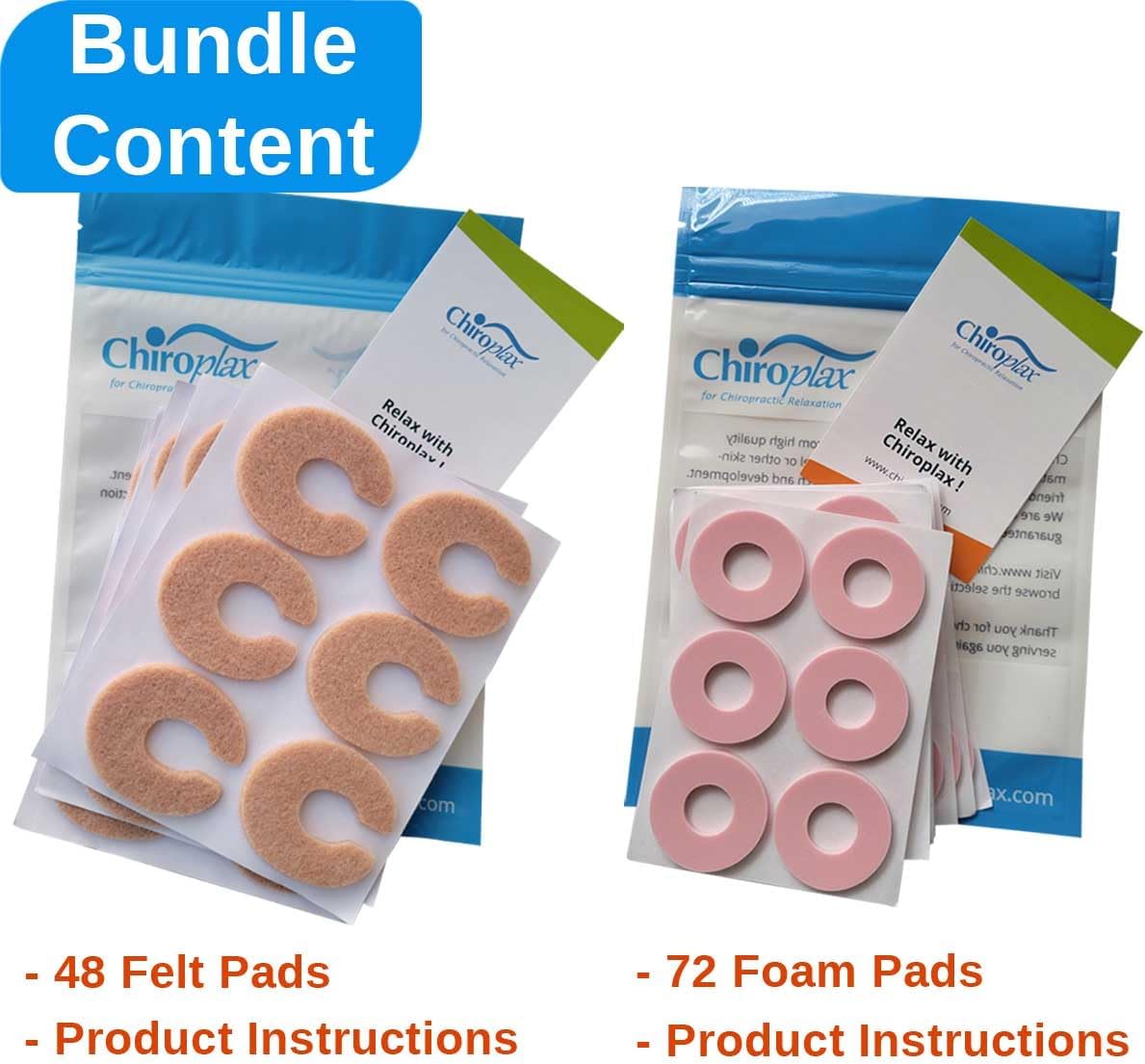 Chiroplax Bundle - 48 Felt Callus Cushions + 72 Foam Callus Cushions