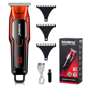 SOLIMPIA HT-6096 Digital Display 0mm Professional Cordless Hair Clippers Rechargeable Wireless Hair Grooming Set Beard Trimming Beard Styling Rechargeable Li-ion Battery 500mAh 60 min Runtime, Red - image, photos