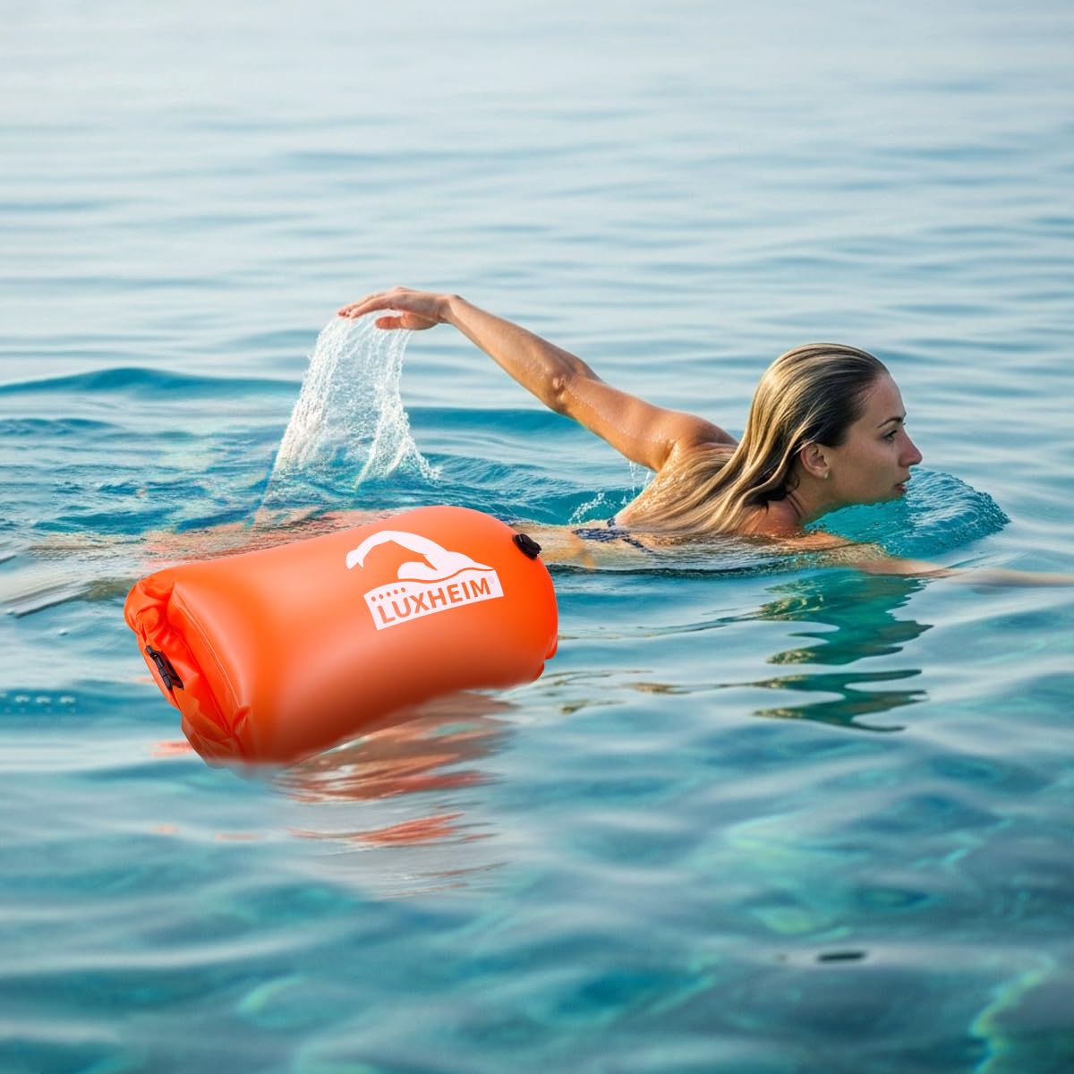 28L Schwimmboje Trockensack mit Doppelairbag, Aufblasbare Schleppschwimmer Boje für Erwachsene Freiwasser Open Water, Gut Sichtbar bis 900 Meter für Schwimmen, Triathlon, SUP, Schnorcheln