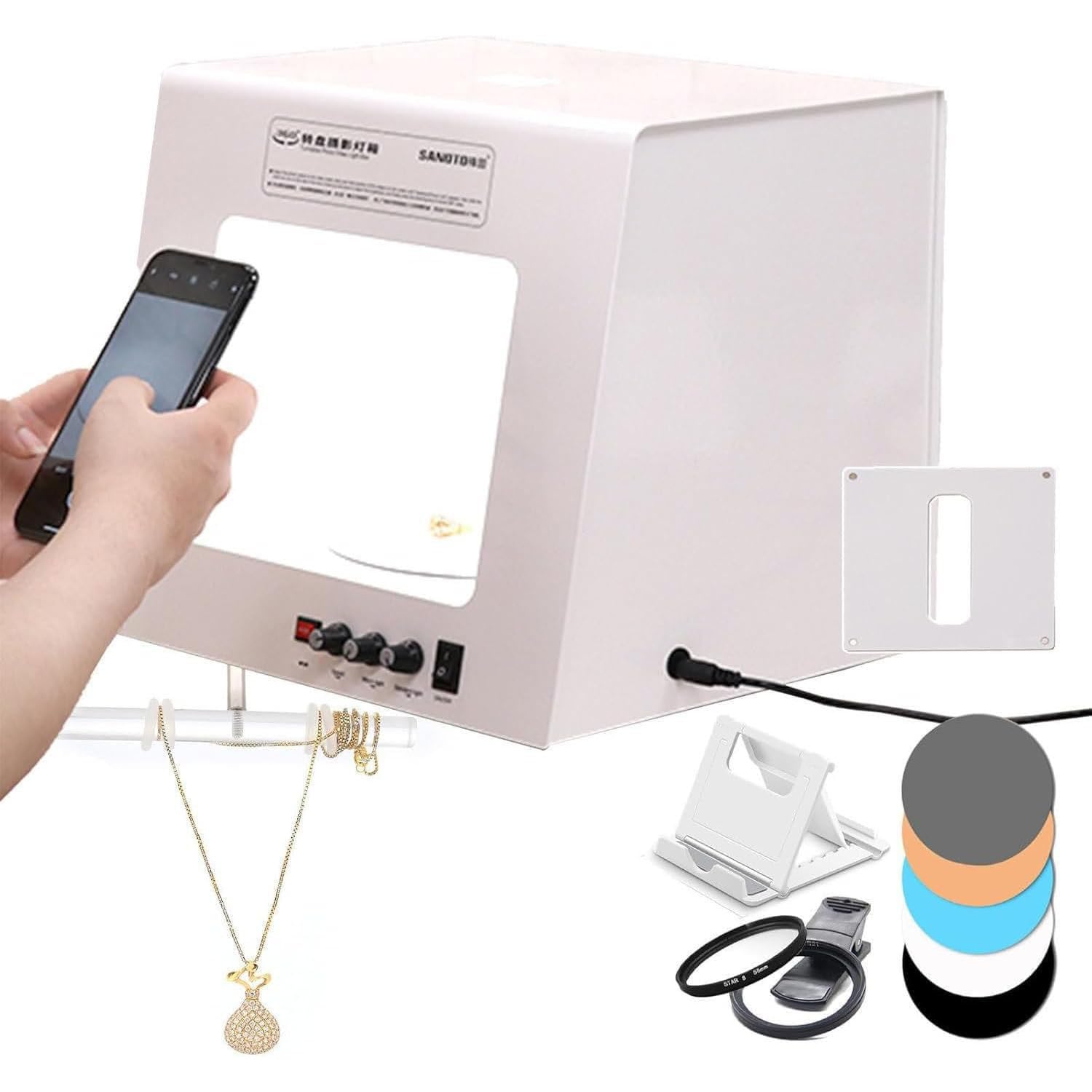 Soft Box Studio Fotografico,Giradischi Automatico Con Supporto Appendi T30 | Doppio Utilizzo Appoggio/Sospensione,Rotazione Fluida,Perfetto per Shooting E-Commerce Di Gioielleria