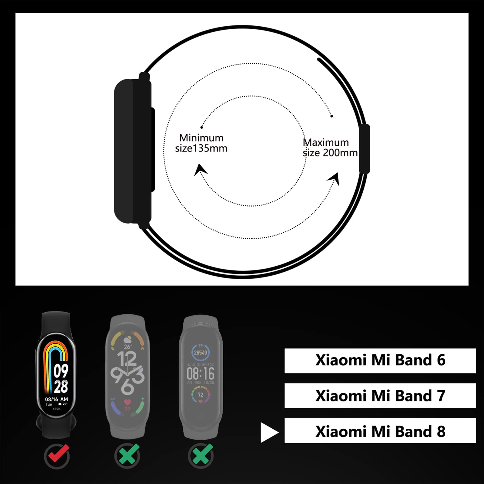 Astorgos Cinturino in Metallo Compatibile con Xiaomi Mi Band 9/8