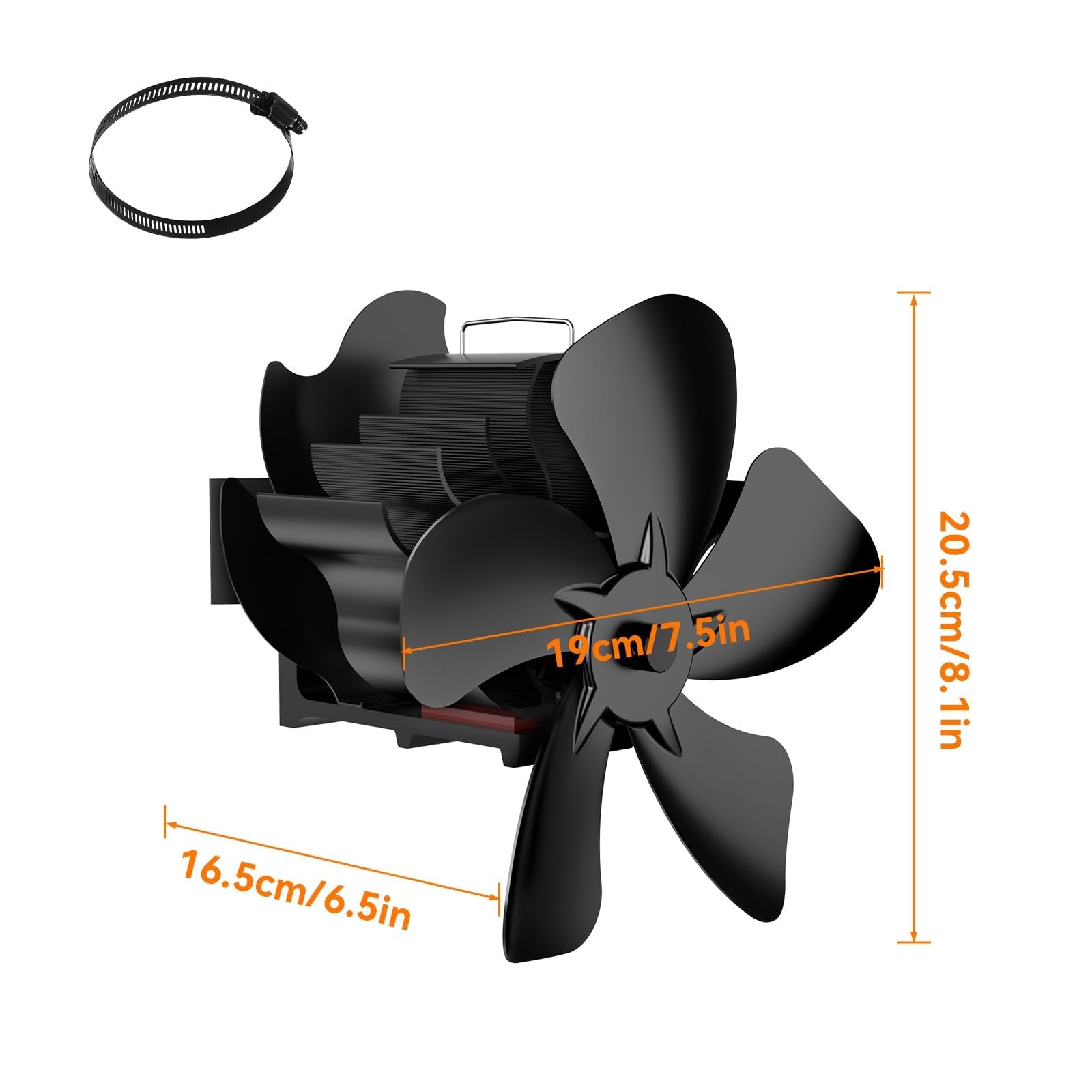 Ventola per Stufa a Legna, ventilatore magnetico a 5 pale, a risparmio energetico e silenzioso, Adatto per stufe a legna, caminetti e canne fumarie