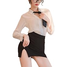 BIGFOX Women's Sexy Secretary Lingerie OL Uniform Shirt and Bodycon Hip Skirt Teacher Cosplay Costume Set for Nightclub Rave