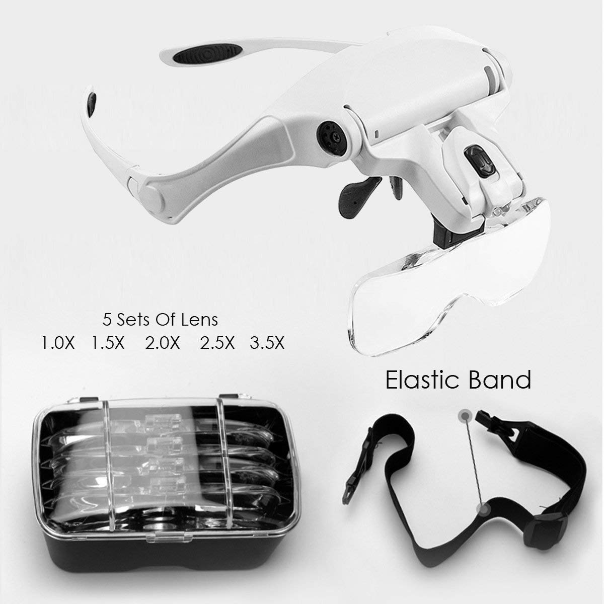 YSJNGF Lupa con luz Lupa para la cabeza Gafas con luz LED, Lupa para montaje en la cabeza Lupas de lectura manos libres con luz para trabajo cercano Joyero Lupa Artesanía Reparación de relojes Hobby 5