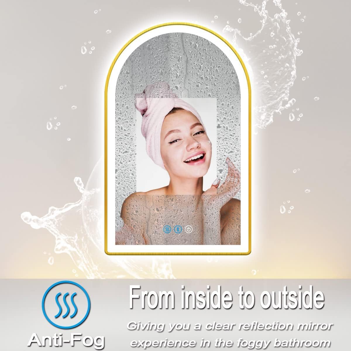 20x32 Inch Gold Bathroom Arch Vanity Mirror with Light Gold Frame Arch LED Mirror for Bathroom Wall Arched Lighted Mirror Anti Fog Dimmable 3Color 32" Gold Framed Arch Smart LED Light up Mirror