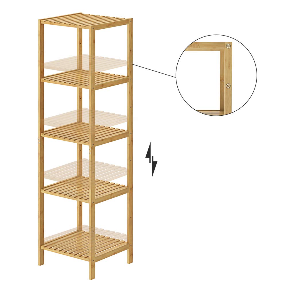 Casaria Étagère en Bambou 5 Niveaux Meuble de Rangement Charge Max. 50 kg Max. Maison intérieur Salle de Bain Cuisine Couloir