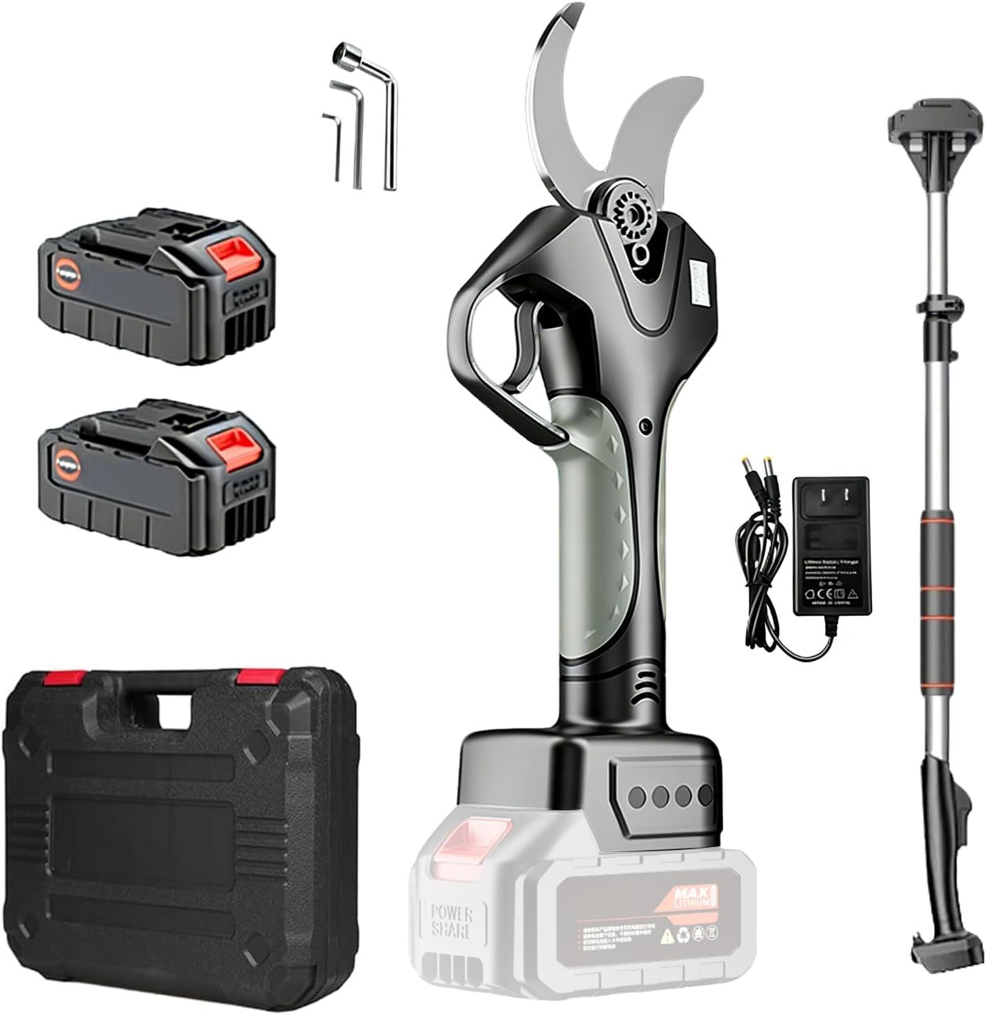 Upgraded Electric Pruning Shears, 2" Cutting Diameter, Cordless Power Pruner, 2.1m Extension Pole, Brushless Motor, Pruning Shears with 2 2000mAh Batteries for Garden Tree Pruner Branch