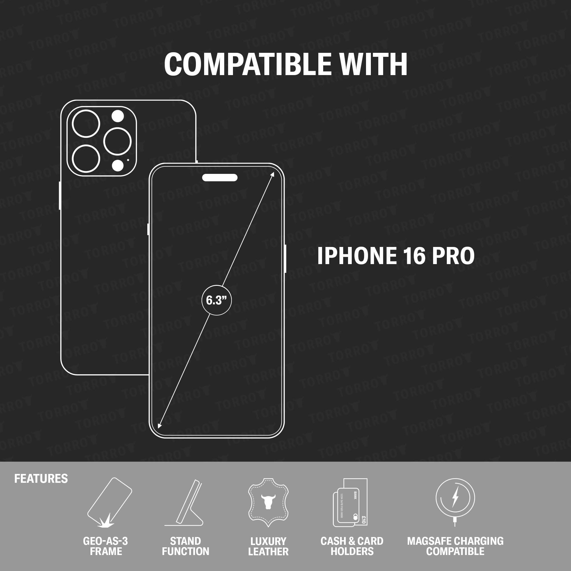 TORRO Leather Case Compatible with iPhone 16 Pro - Image 2