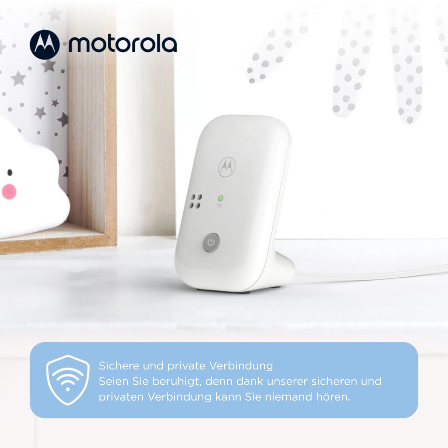 Motorola Nursery – PIP10 kabelloses DECT-Babyphone, hochempfindliches Mikrofon, Ton- und Außer-Reichweite-Warnung, Lautstärkeregelung, tragbare Elterneinheit