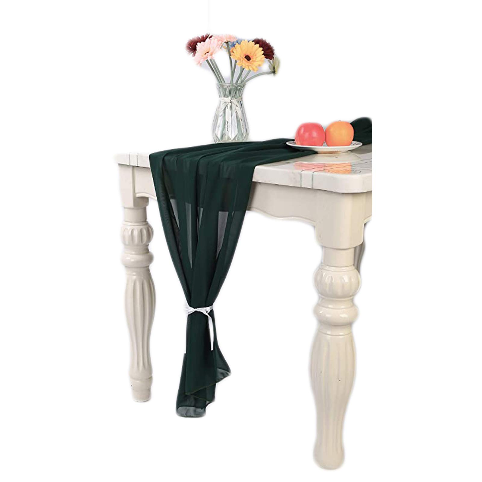 B-HOT Chiffon Table Runner Sheer Weddings Bridal Baby Shower Outdoor Party Decor Table Cloth Dark Green, 70 X 300 cm