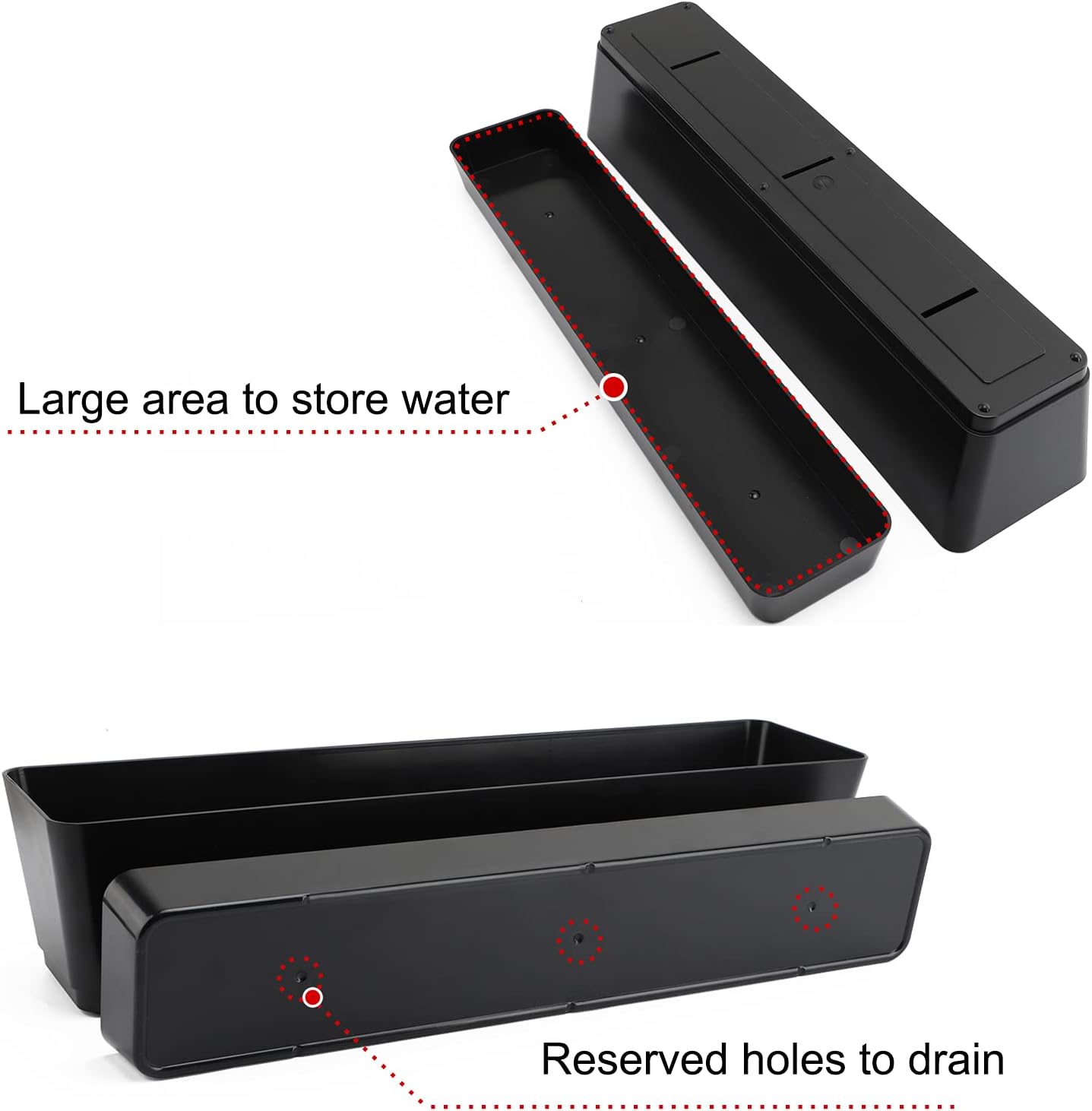 6 Pack Window Box Planter, Suream 12x3.8 Inch/16x3.8 Inch Indoor Succulent Pots with Tray, Plastic Black Rectangle, Cactus Containers for Office, Windowsill, Garden Balcony, Porch Outdoor Decoration