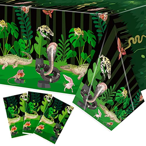 Image of Disposable Plastic Table Cover - 3 Packs(54x108 Inch) Reptile Swamp Tablecloth Disposable Waterproof Plastic Rectangle Table Cover Player Sports Tablecloth Birthday Party Decoration Supplies