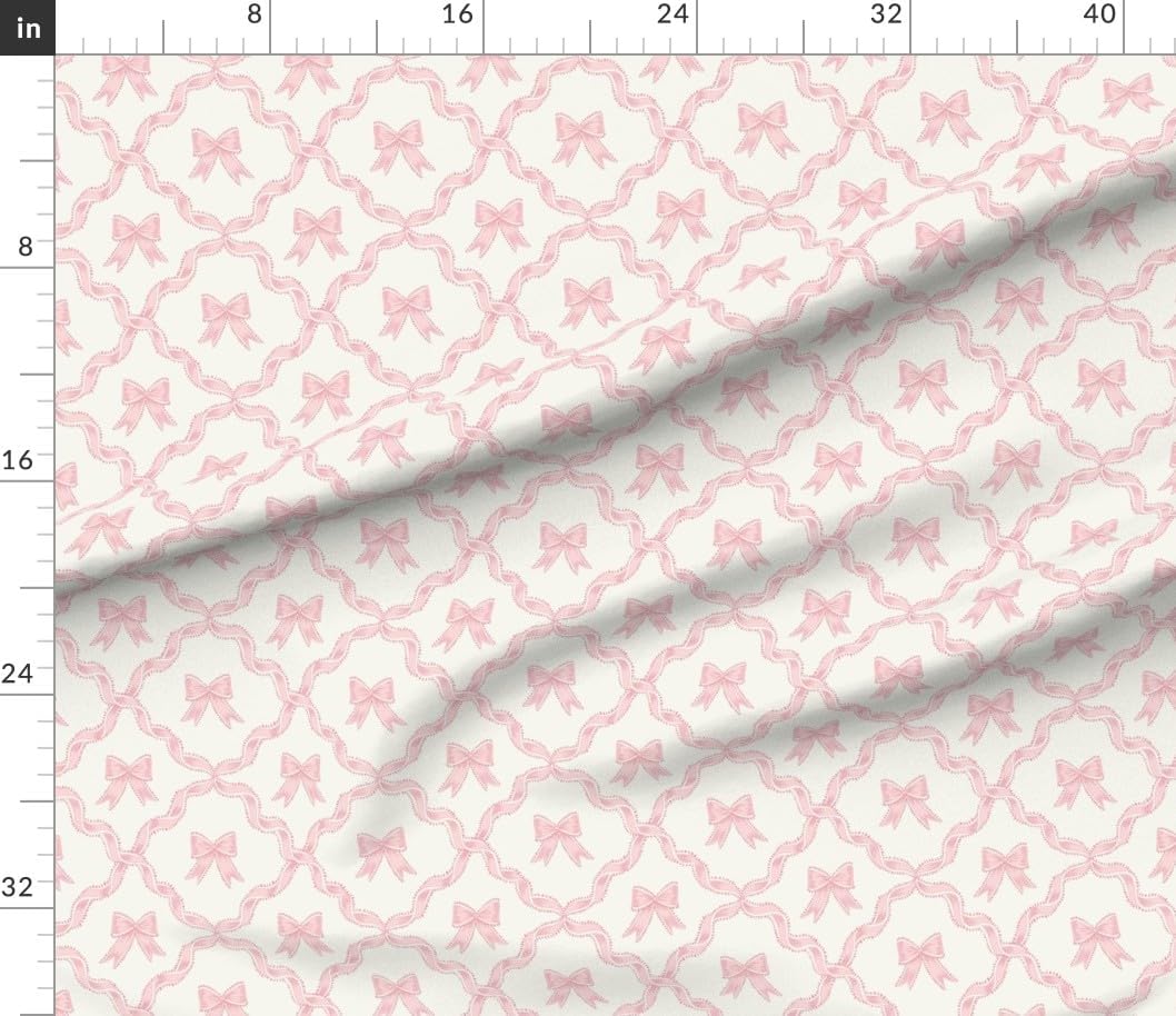 Spoonflower Fabric - Pink Bow Ribbon Trellis Pastel Baby Grandmillennial Chinoiserie Printed on Petal Cotton Fabric by The Yard - Sewing Quilting Apparel Crafts Decor