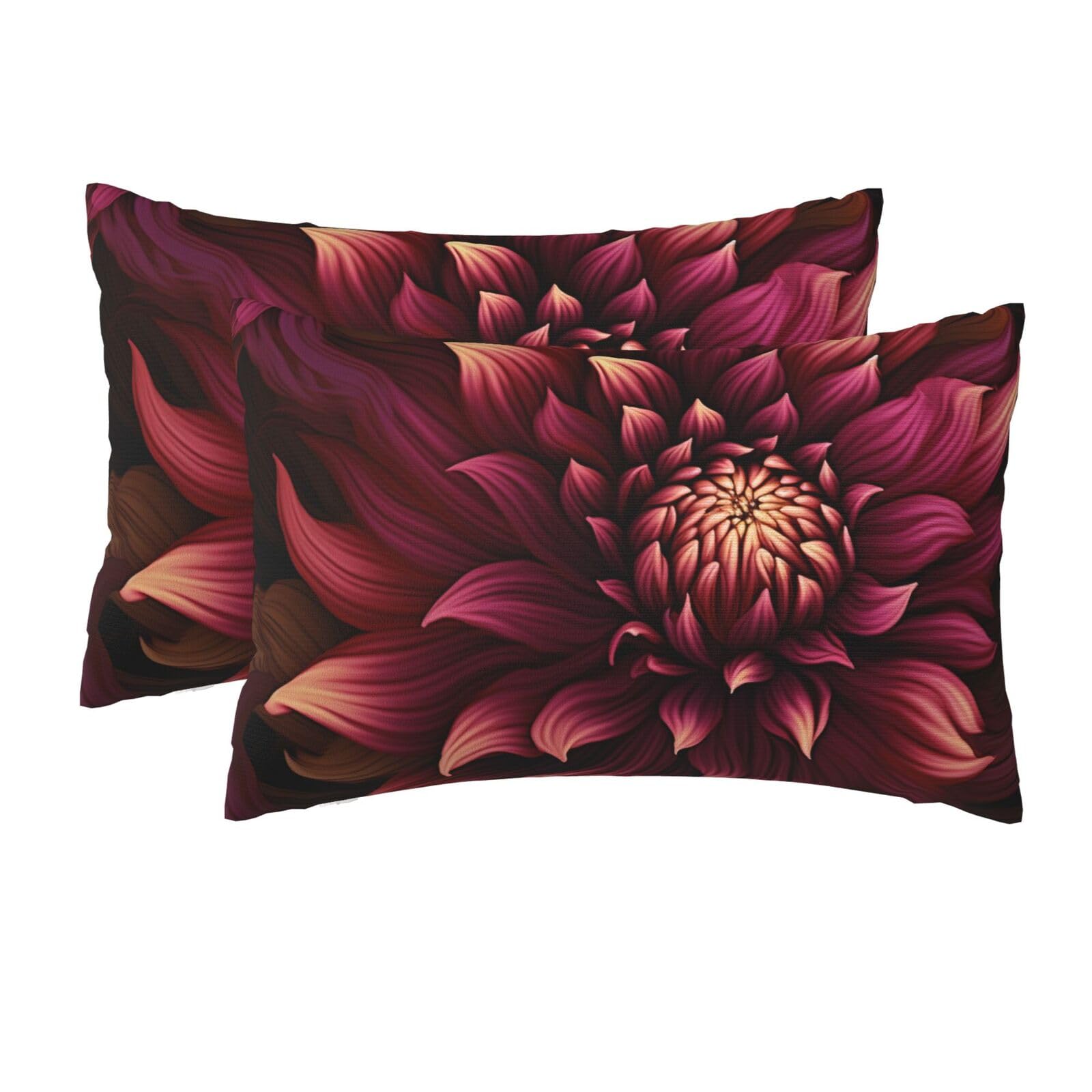 2 Pack Queen Pillow Cases with Hidden Zipper, Soft Breathable Pillow Covers for Hair and Skin, Wine Red Artistic Flower Pillowcases 20"x30" Bed Pillow Protectors Cover for Sleeping Gifts