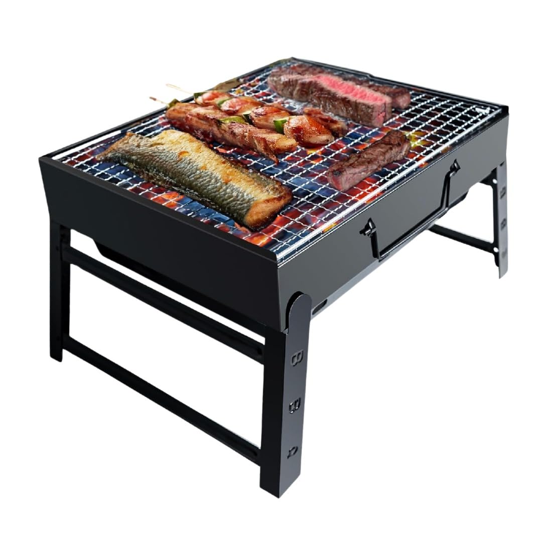 Adeptna Black Portable Folding Charcoal Bbq Barbecue Tabletop Grill Camping Grill Travel Picnic Outdoor Parties Etc