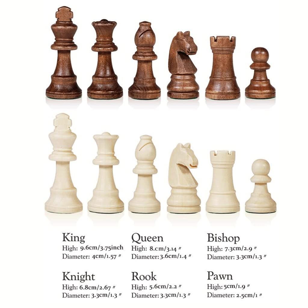 ZAW Schach 34 Stück hölzerne Internationale Schachfiguren ohne Brett, 3,8-Zoll-König-Schachfigurenfigur, 2 zusätzliche Queens und Aufbewahrungstasche Chess