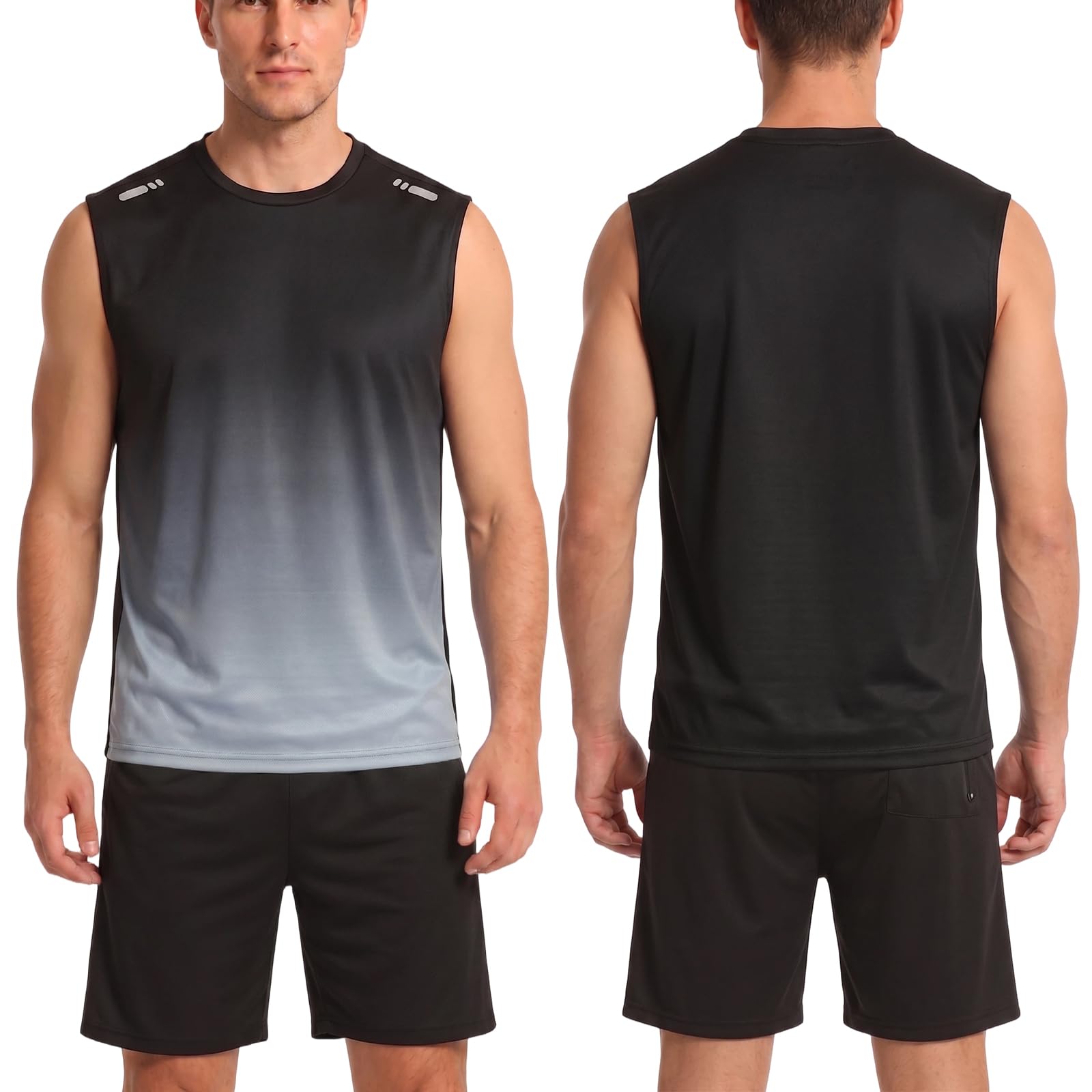Débardeur Homme sans Manches Hommes Haut T-Shirt de Sport Respirante Extensible à Séchage Rapide Gym Maillot avec Bande Réfléchissante Gilet de Course pour Fitness Musculation Running