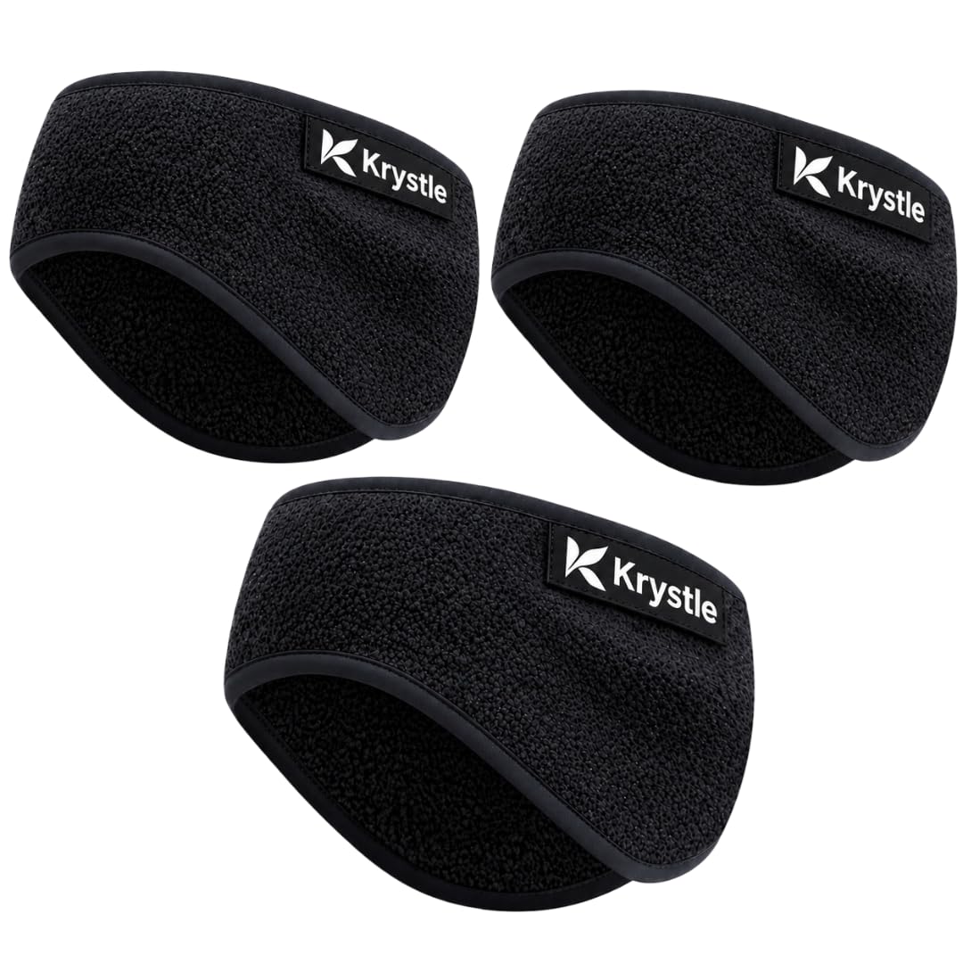 unisex winter ear warmer headband for men & women | soft fleece thermal headband | stretchy cold weather earmuffs for running, cycling, gym, walking & outdoor sports | (black,multipack)