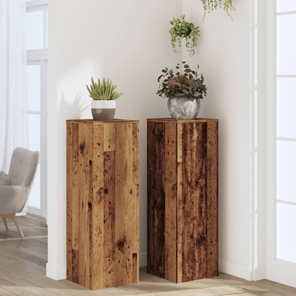 Lot de 2 supports pour plantes - 33 x 33 x 100 cm - Aspect bois vieilli - Colonne décorative en bois pour salon et bureau