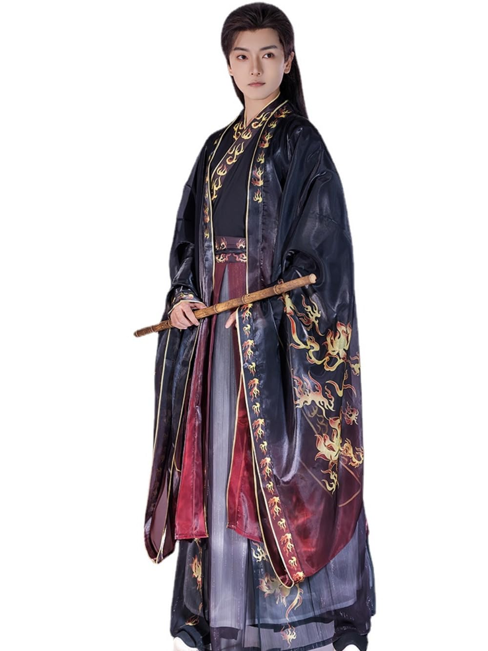 Chiński tradycyjny kostium Hanfu Dress, chińska od Męska koszula Hanfu w stylu Jin w stylu chińskim Wei Jin ze spódnicą Ru z dużymi rękawami(Red,Medium)