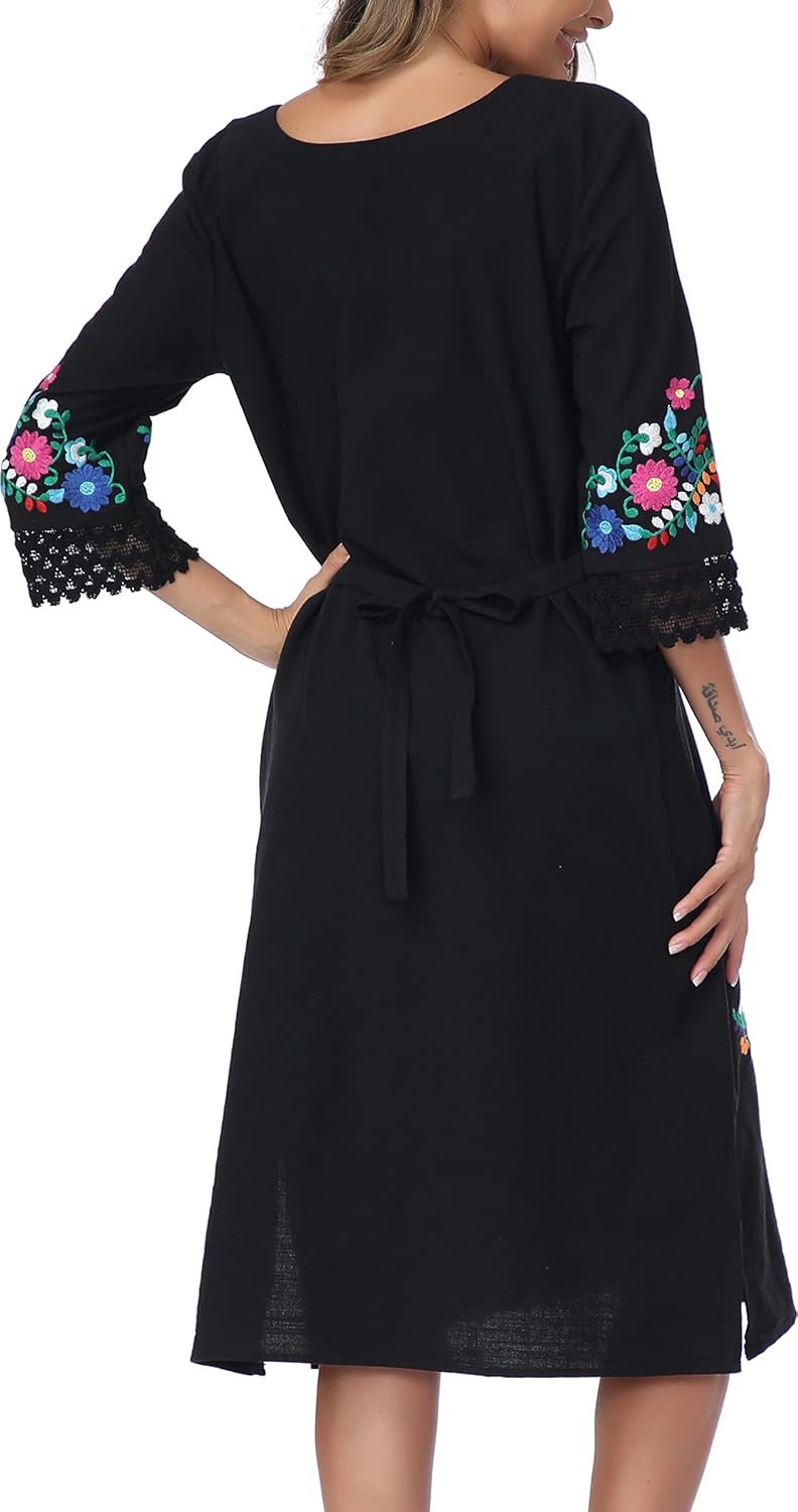 YZXDORWJ Women Embroidered Mexican Present Lace Sleeves Party Floral Traditional Bridesmaid Dress. - Image 7