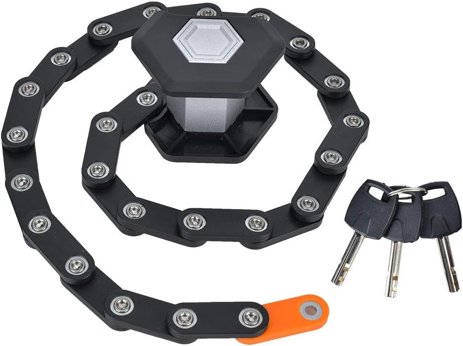 Bike Lock Key Chain Folding Lock Heavy Duty Anti Theft Zinc Alloy Secure Bike Chain Lock for Mountain Bicycle Electric Scooter Black 85cm 741g
