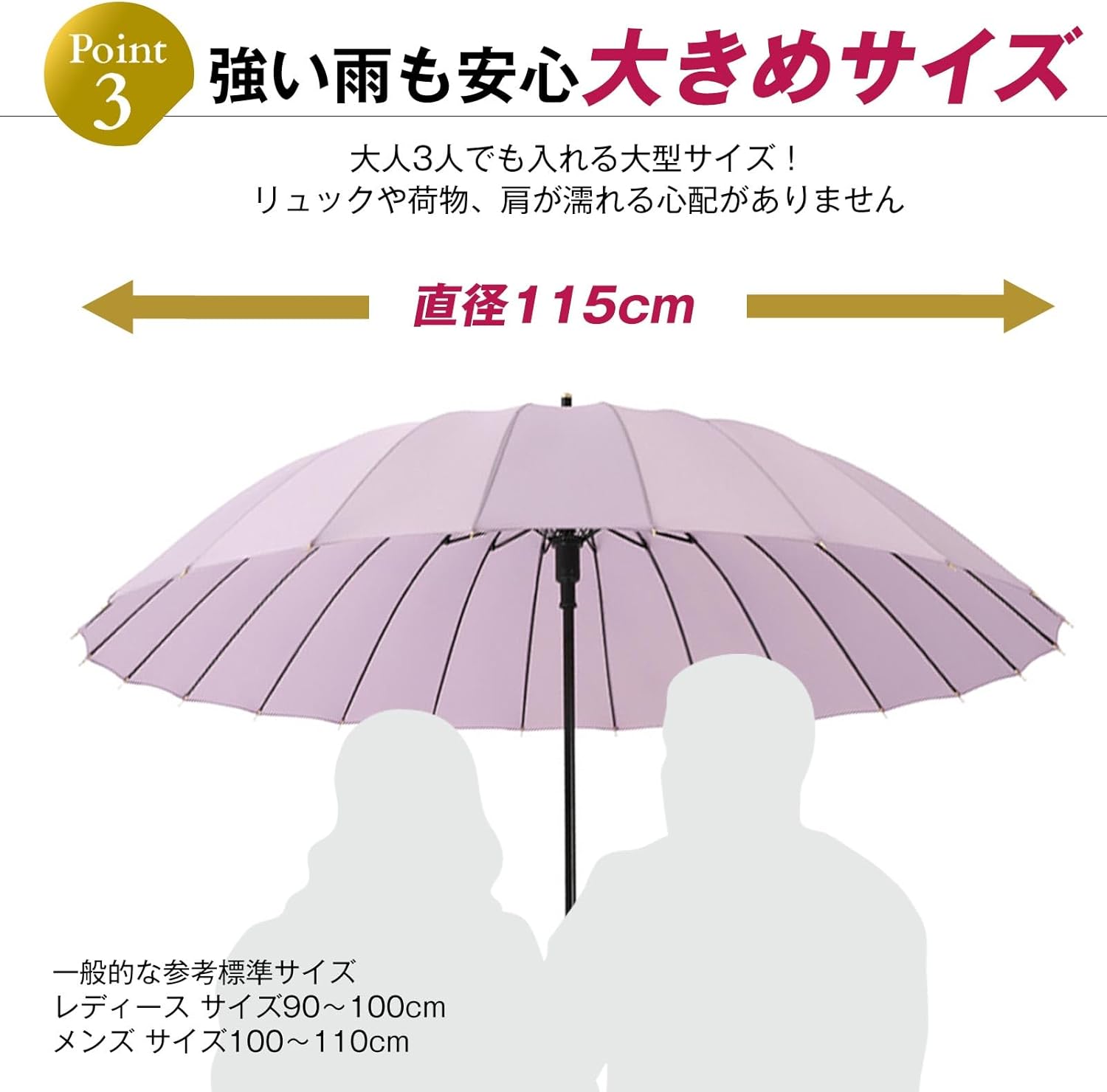 傘 レディース メンズ 24本骨 ストレート 大きめ 115cm 台風対策 強風 耐風 ワンタッチ 超撥水 グラスファイバー 丈夫