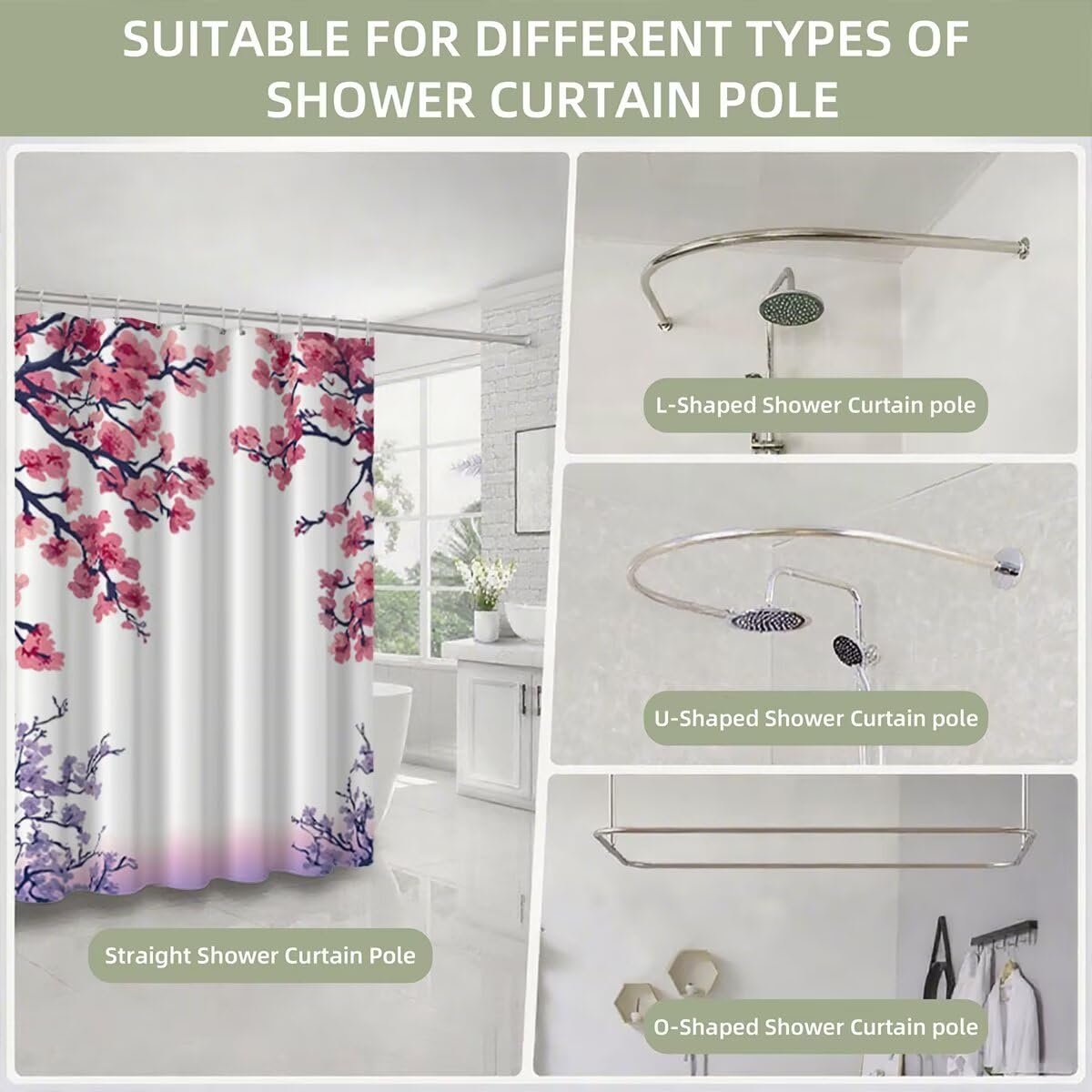 Rosa Duschvorhang 240x200, Duschrollo mit 12 Duschvorhang Haken, Anlage Shower Curtains Beschwerter Saum, Waschbar Polyester Stoff Wasserdicht Extra Lang für Badewanne Badezimmer Deko, Geschenke -3929