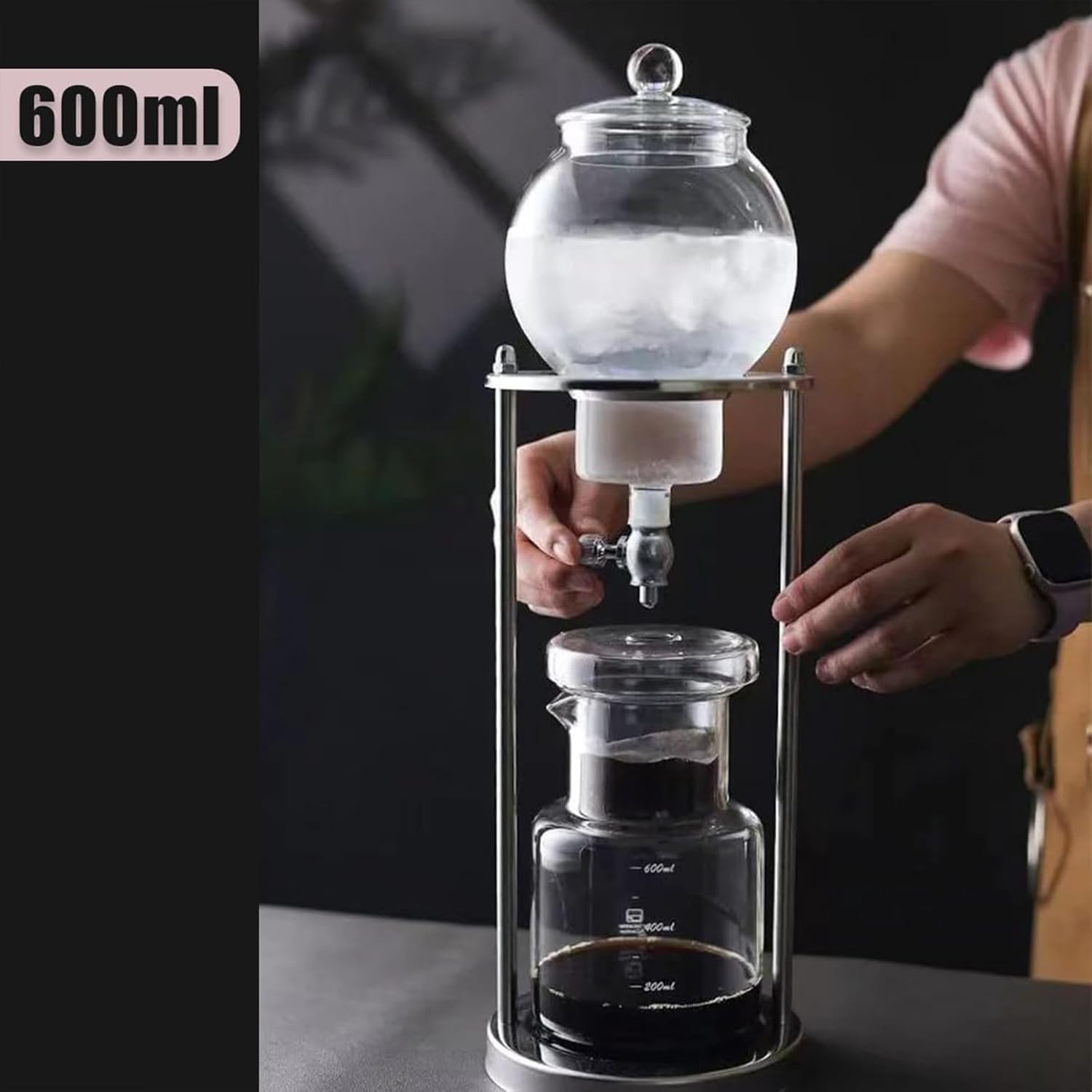 Ekspres Przelewowy Do Kawy, Wieża Do Parzenia Kawy Na Zimno, Ekspres Do Kawy Na Zimno Z Uchwytem Ze Stali Nierdzewnej, Pojemność 600 Ml/20,29 Uncji, Odłączana Konstrukcja Do Domu, Kuchni, Biura