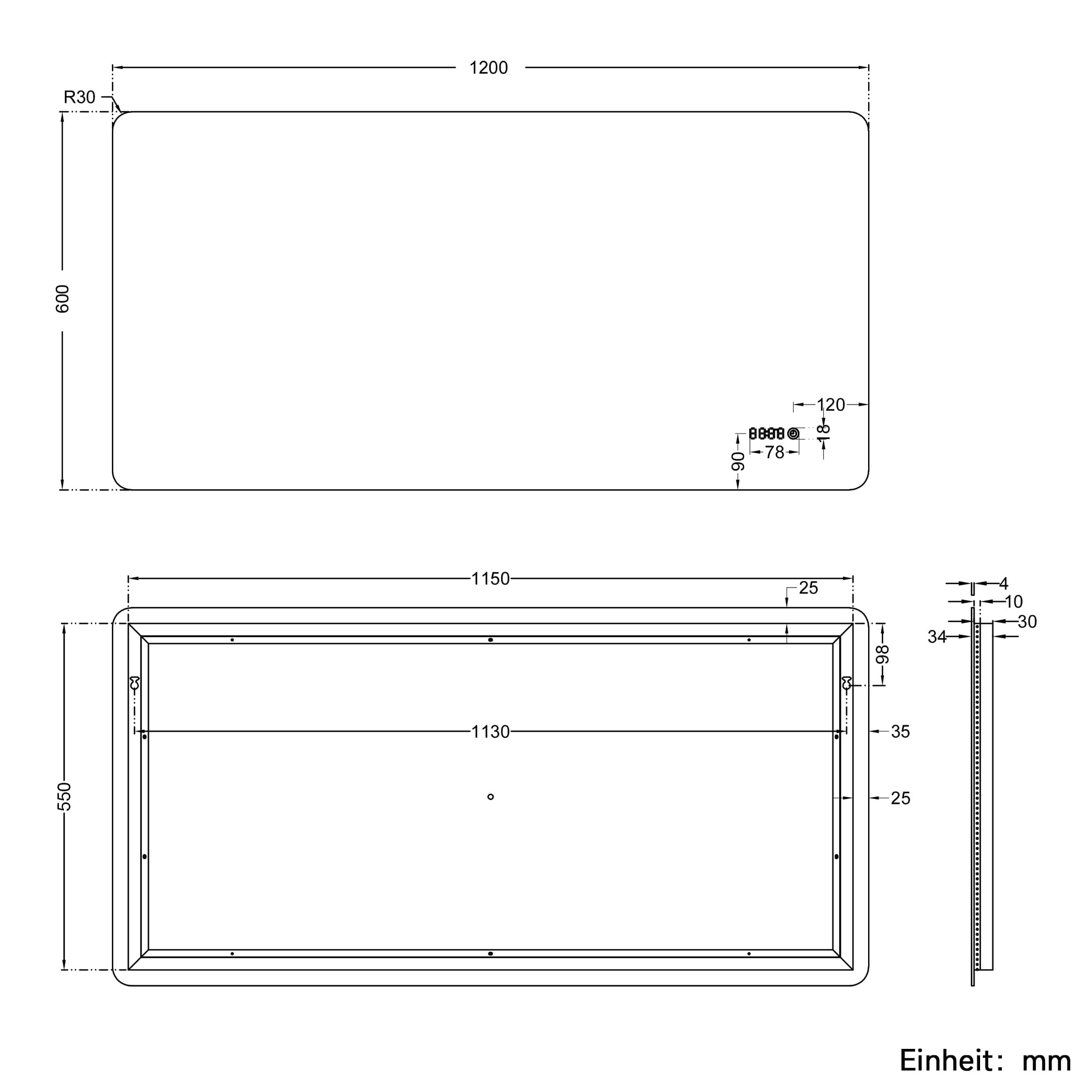 SONNI Badspiegel mit Beleuchtung 120×60 cm, Uhr und Temperatur