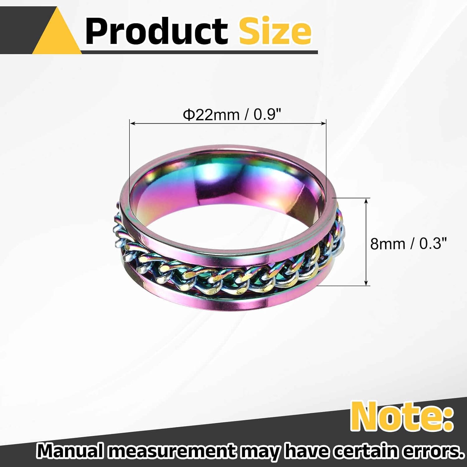 Adults Fidget Ring 0.9" (22mm) Dia. Titanium Steel Chain Rotatable Rings, Metal Band Rings Perfect for Men & Women (Multicolored)