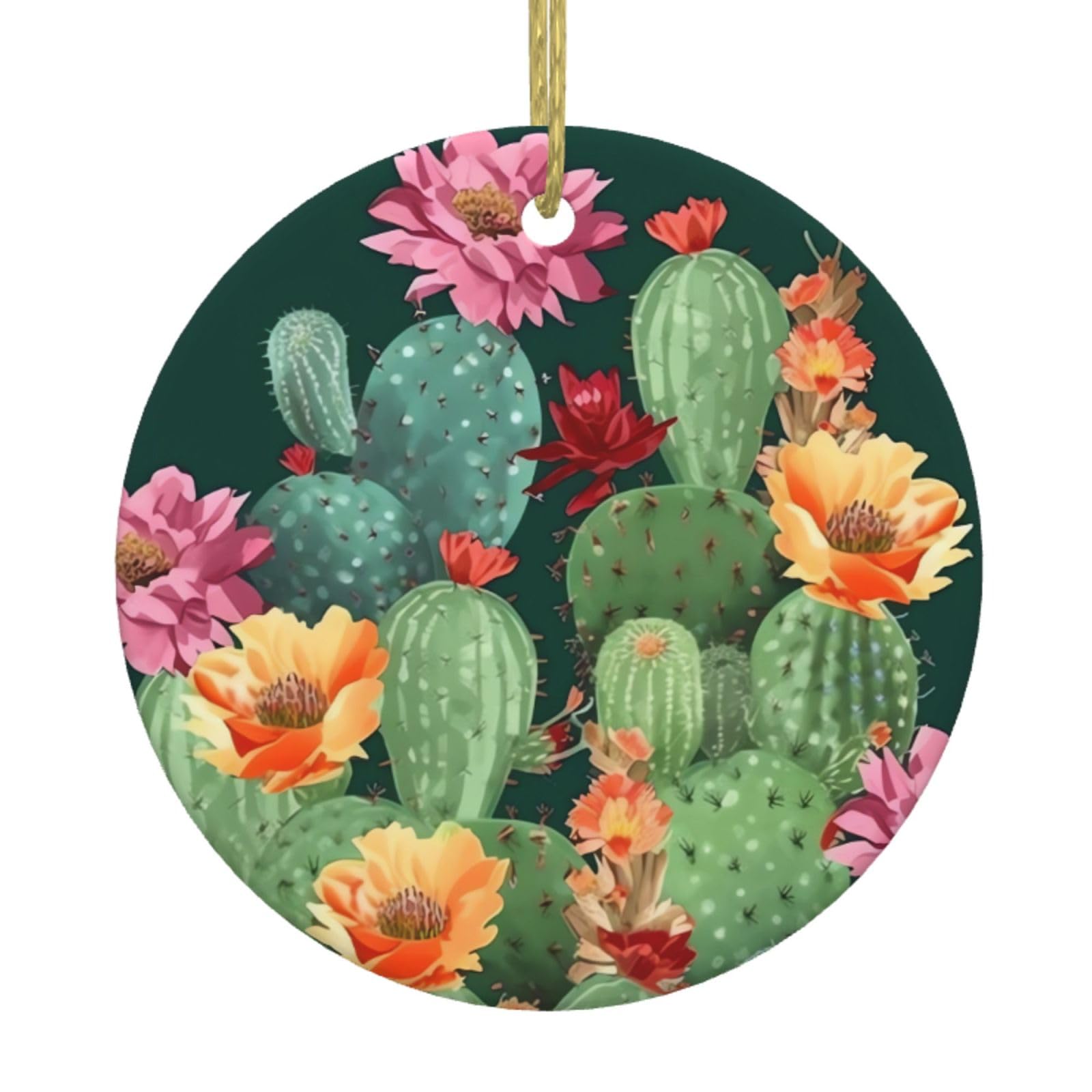 Fodpand Women's White Cactus Floral Bloom Christmas Ornaments 2025, Gift Exchange For Men, Collectible Ceramic Ornament Round Hanging Ornaments For Christmas Tree Decoration