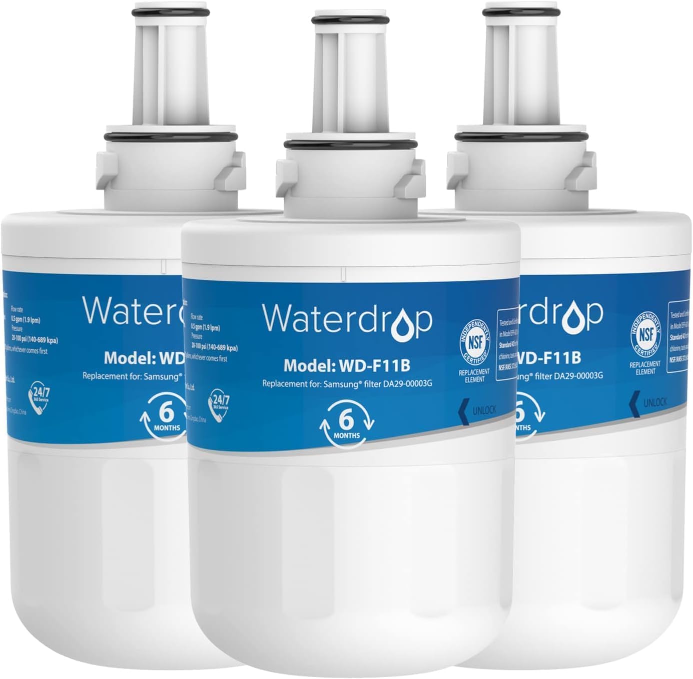 Waterdrop DA29-00003G Refrigerator Water Filter, Replacement for Samsung® DA29-00003G, DA29-00003B, DA29-00003A, Aqua-Pure Plus, HAFCU1, RFG237AARS, FMS-1, RS22HDHPNSR, RSG257AARS, WSS-1, 1 Filter
