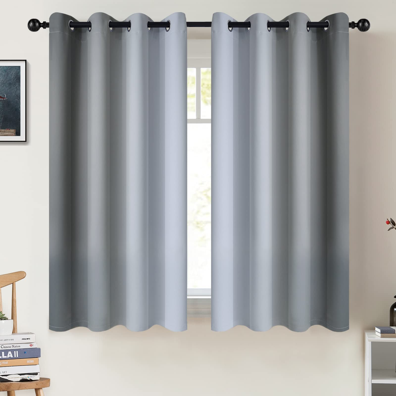 COSVIYA Blackout Curtains & Drapes Ombre Grey Room Darkening Curtains for Bedroom, Gradient Grommet Light Blocking Insulated Thermal Small Window
