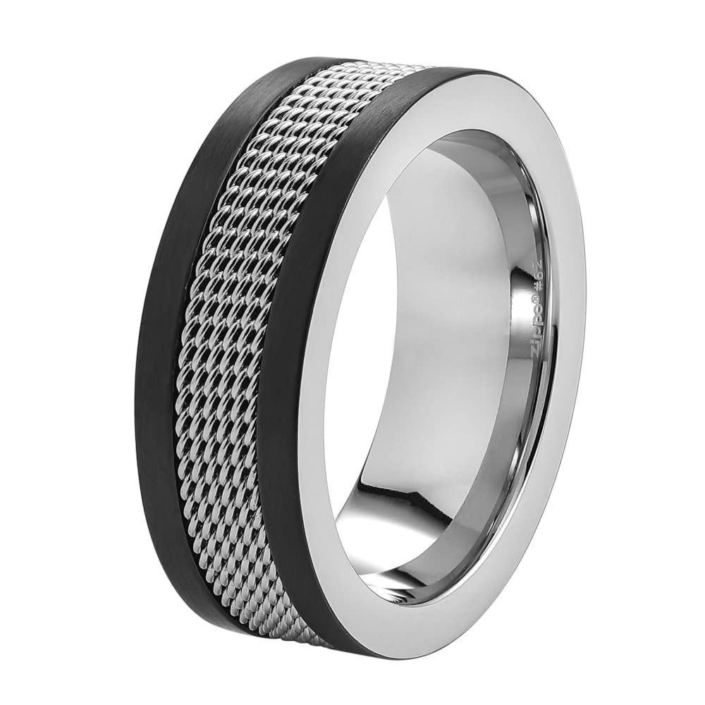 Bague Zippo ruban en maille bicolore, bijou en acier inoxydable résistant