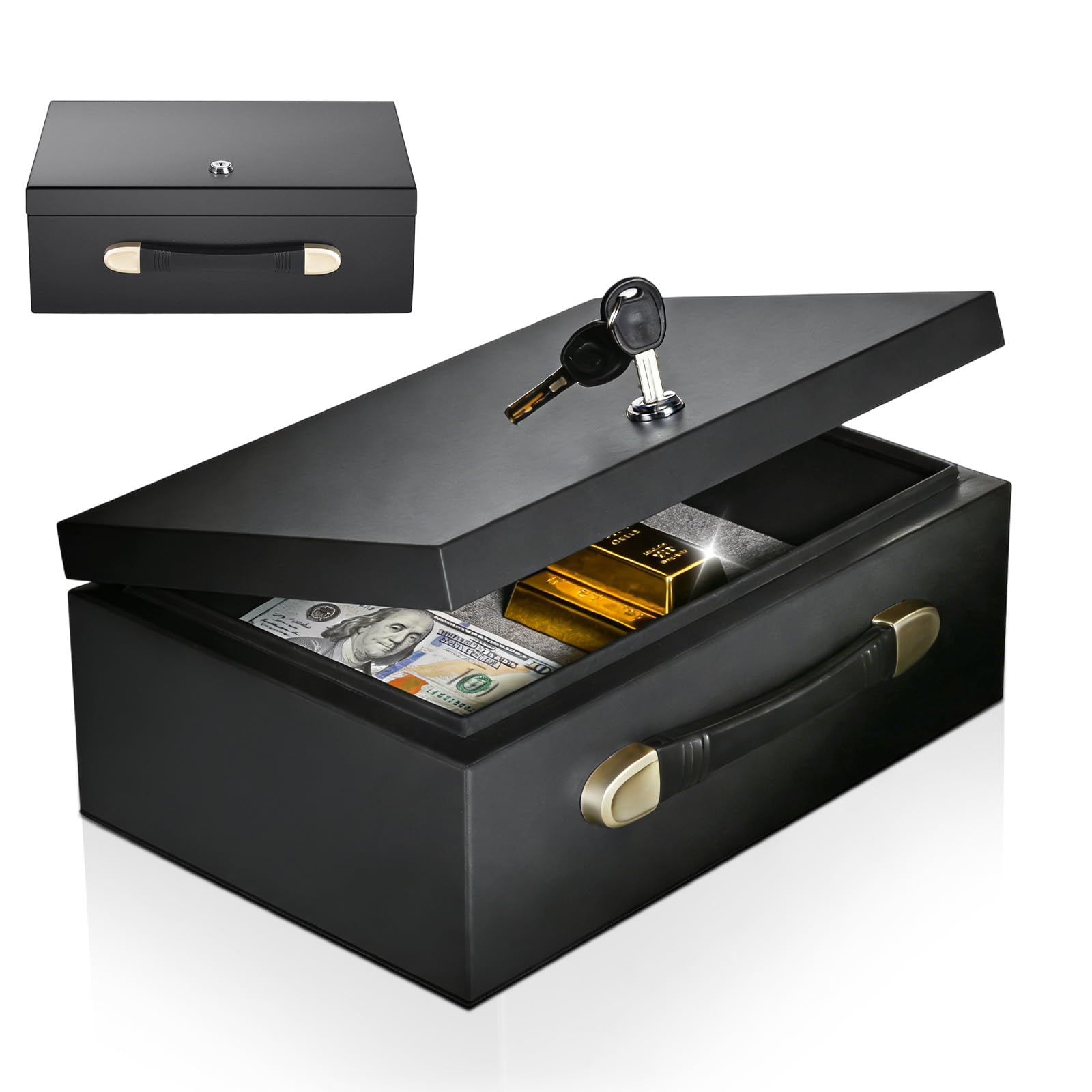 Coffre-Fort pour Documents Ignifuge et Étanche avec Serrure à Clé, Capacité 18L, Petit Coffre Fort avec Poignée pour Ranger l'argent, Bijoux & Objets de Valeur, 15,5 x 36,2 x 28,4 cm