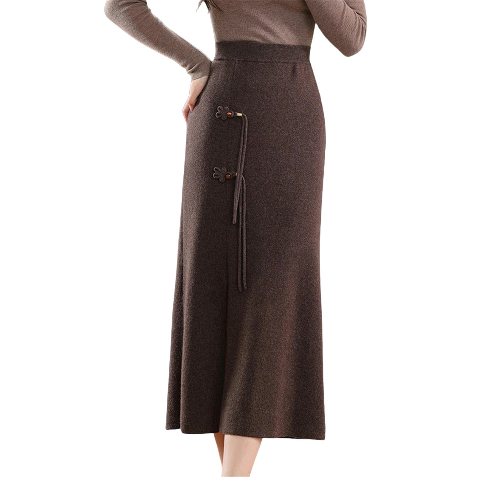 Gonna Midi Donna metà Maglia A Maglia -Gonna Corpo Fibbia Femminile Autunno E Inverno Lungo La Vita Alta in Vita Sottile Sottile Gonna All'anca Selvatica