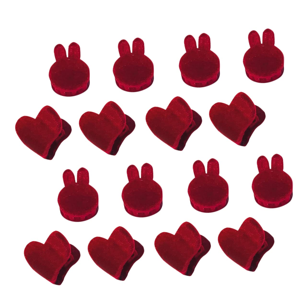 Gatuida Lot de 16 Mini Pinces à Cheveux en Tissu Rouge Motif Cœur et Tête de Lapin, Accessoires Décoratifs et Maintien Sécurisé pour Routine Beauté du Matin