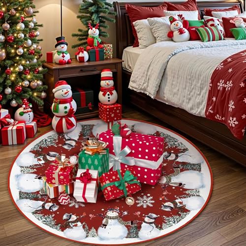 ZoneYan Jupe de Sapin de Noël 120 cm, Couvre Pied Sapin Noël Rond, Tapis Sapins de Noels Rouge, Cache Pied Sapins, Jupe d'arbre Tapis, Couverture pour Fête Arbre de Noëls Décoration – vue 5