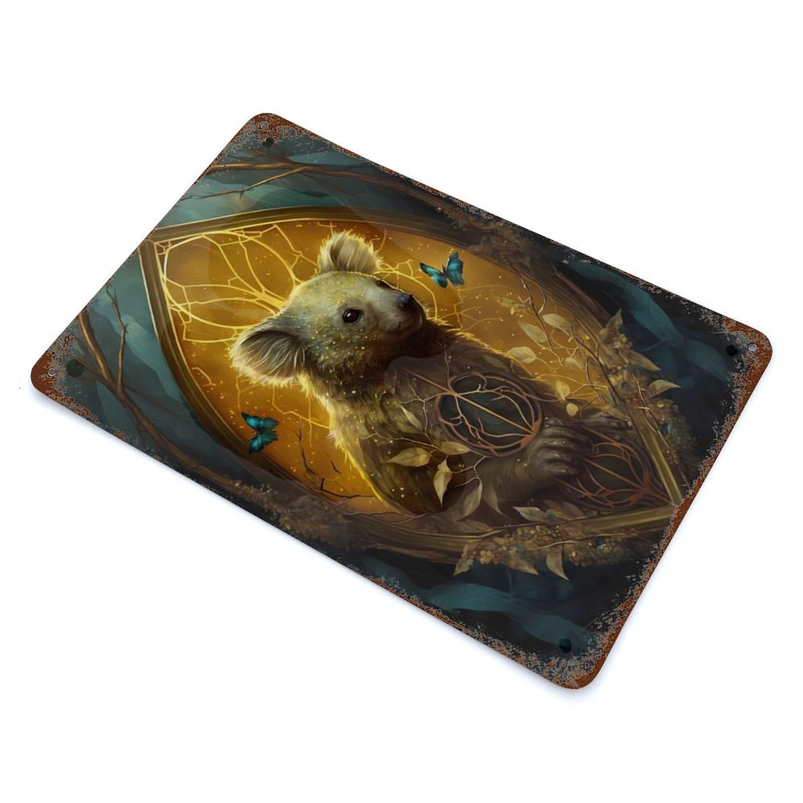 Rust Effect Koala Enchanted World Aged Metal Wall Plaque 11.8"x7.9", Farmhouse Wall Decor for Office, Studio And Wall Decor