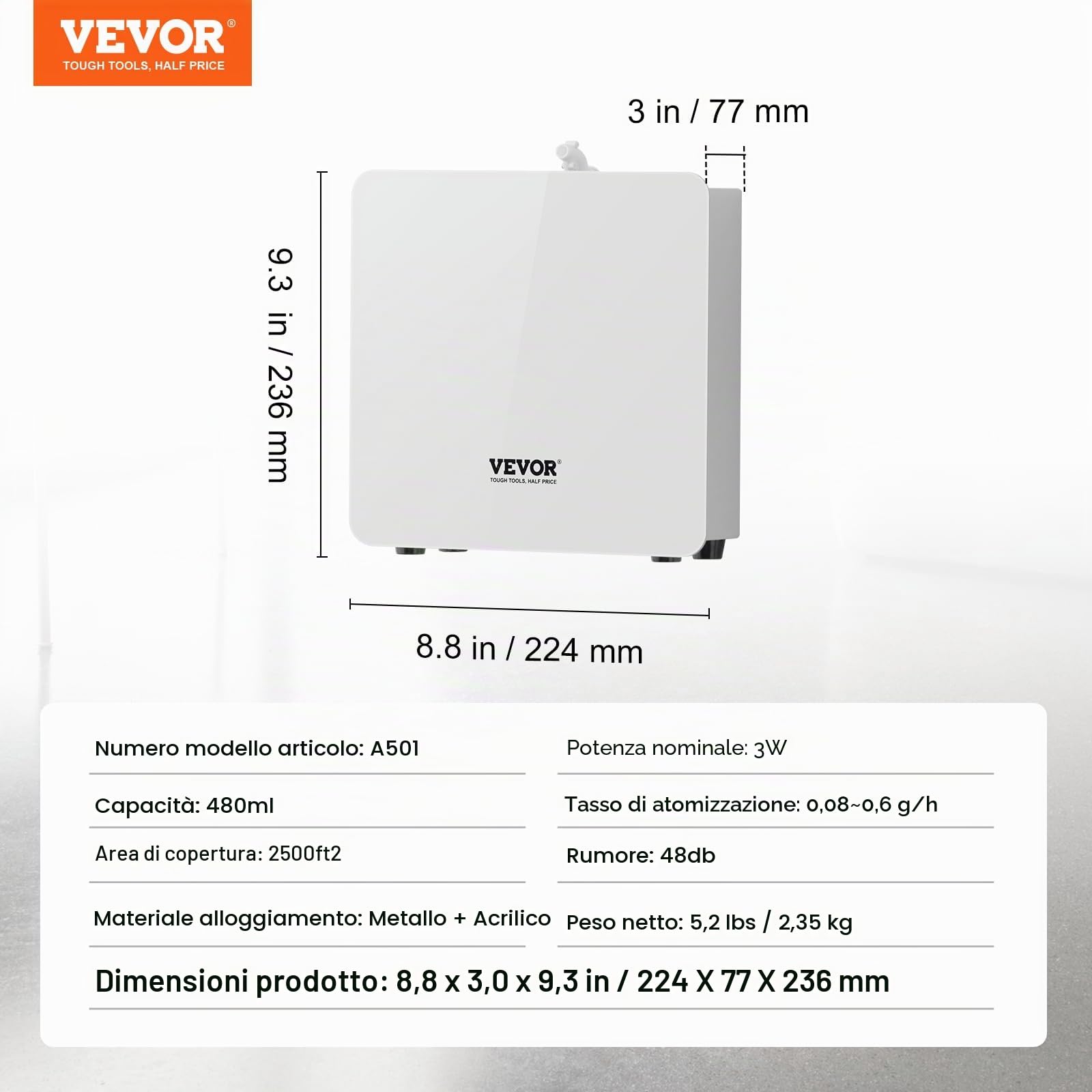 VEVOR Macchina dell'Aria profumata, diffusore di Olio Essenziale Bluetooth 480 ml, diffusore di fragranze Senza Acqua ad Aria Fredda, Macchina diffusore per aromaterapia per casa, Ufficio, Hotel, Spa