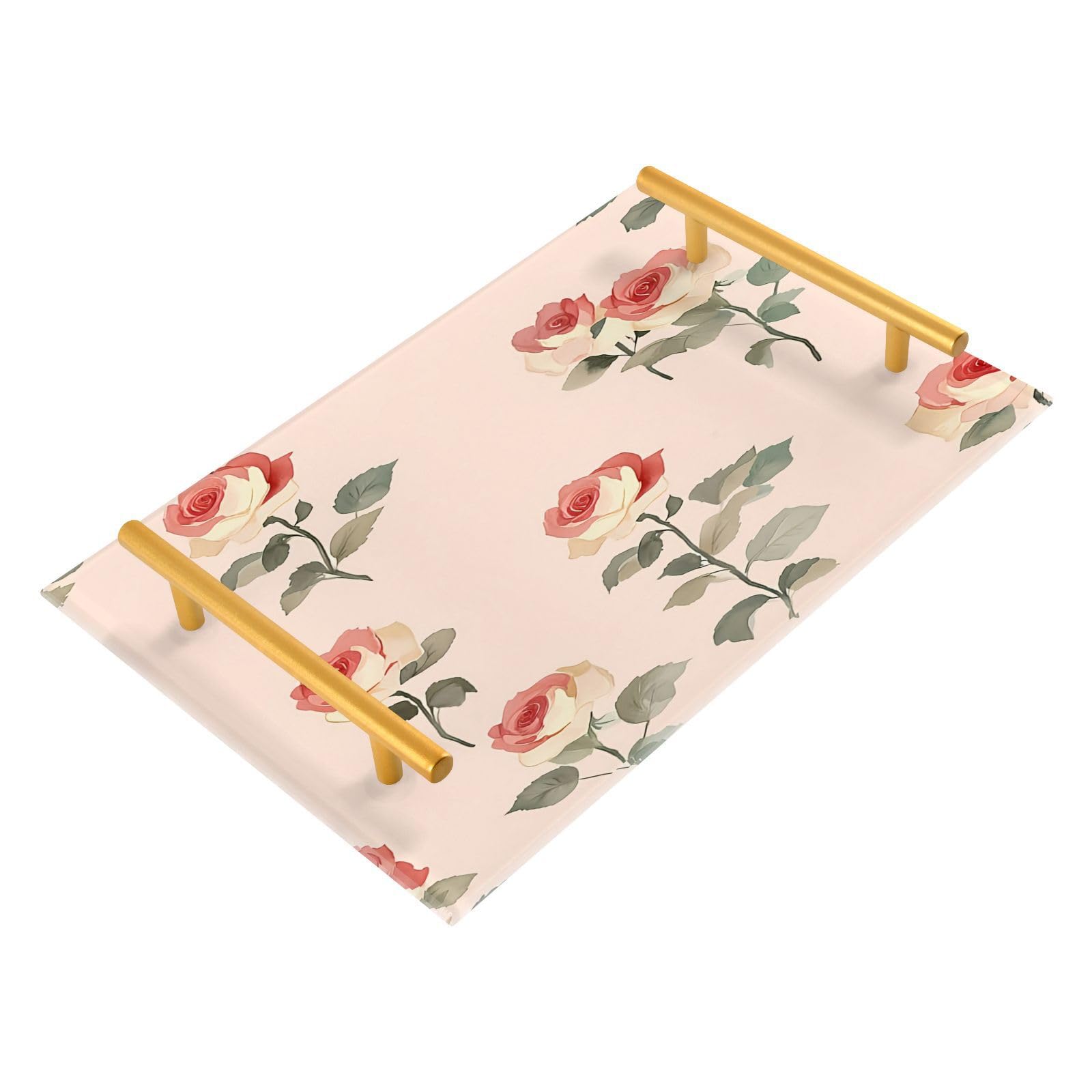 BOESI Watercolor Roses Tray, Tray with Handles, Countertop Organizer, Decorative