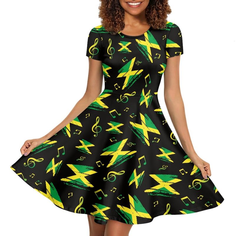 Image of Irisjudy T Shirt Dress for Women Short Sleeve Girls Short Sleeve Dress Plus Size, O Neck Knee Length Midi Dress for Ladies