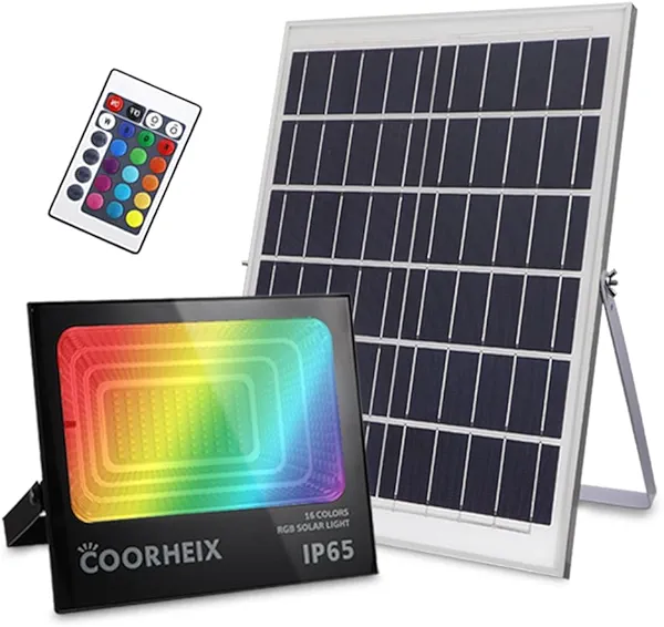 Solar Flood Light Outdoor, Color Changing Led Smart Flood Spot Light, RGBW Warm White& 16 Million Colors 4 Modes with Remote Control Dusk to Dawn Suitable for Porch,Yard, Balcony,Garage Garden